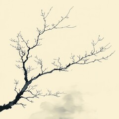 delicate tree branch illustration seamless pattern in soft gray tones