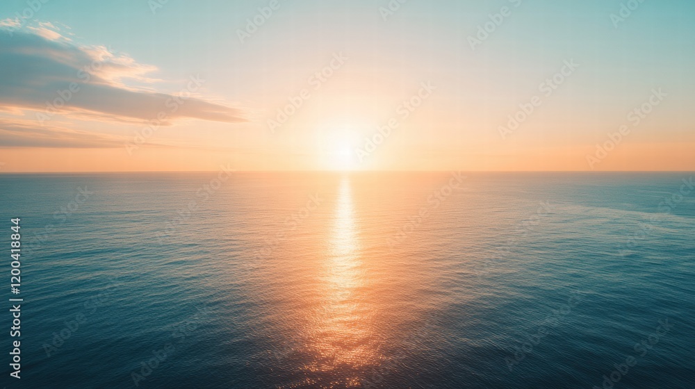 Poster sunset over calm ocean waters creating a serene reflection at dusk with gentle waves and colorful sk
