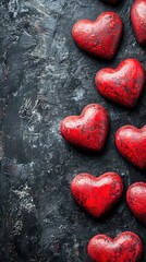 Fototapeta premium A tapestry of vibrant red hearts sprawls across a sleek black backdrop, symbolizing love's passion and allure on Valentine's Day.