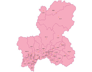 岐阜県　ピンク　地図　斑点　イラスト