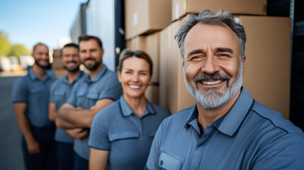 Fototapeta premium Smiling Truck Drivers in a Shipping Yard