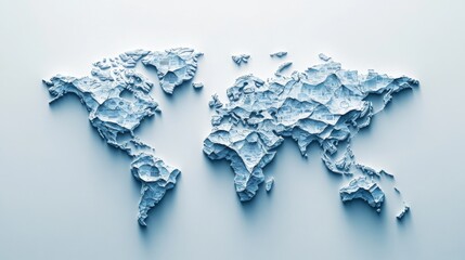 Create an ultra-detailed, photorealistic image of a world map where the continents are made from layered financial graphs and symbols