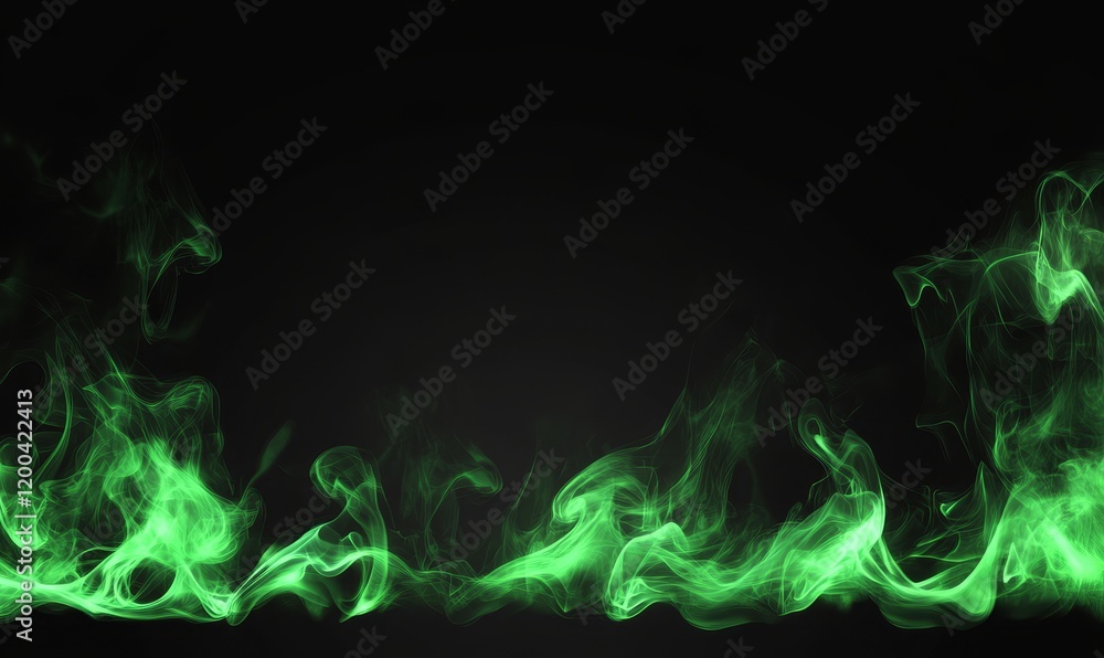 Poster an abstract scene with smoke and fog on a dark background, offering room for text within an outer sp
