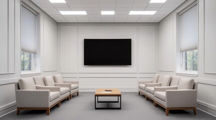 Fototapeta premium Modern Conference Room with Minimalist Furniture and Neutral Colors