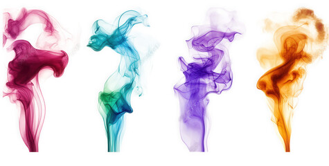 series of colorful smoke wisps in various hues. including red. blue. green. purple. and orange. artistically swirling against a white background the design emphasizes fluidity and movement. making it