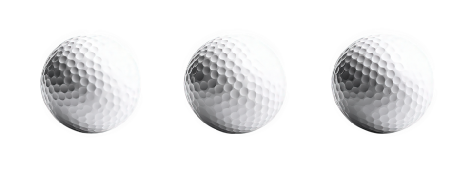 three white golf balls arranged in a row against a minimalistic white background the focus on the textured surface of the balls highlights their design and purpose in the sport of golf this compositio