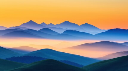 Fototapeta premium Serene Mountain Landscape at Sunrise with Soft Color Gradients