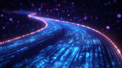 Fototapeta premium Futuristic Digital Highway of Glowing Binary Code in Cyberpunk Style