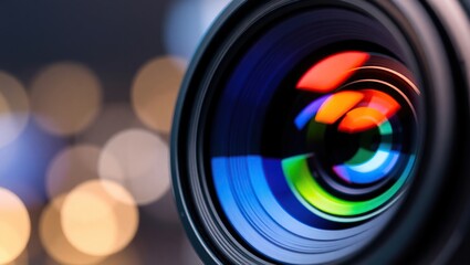 Colorful Camera Lens Close Up Bokeh Background