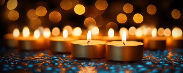 Candles Glowing in Bokeh Celebration of All Saints Day with Warmth and Light for Honoring the Faithful