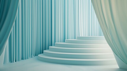 Fototapeta premium Blue Staircase with Elegant Curtains