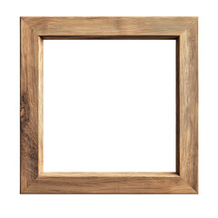 simple. empty wooden picture frame with a natural finish it is designed to hold artwork or photographs. emphasizing a rustic aesthetic the frame has a square shape and is crafted from wood. making it