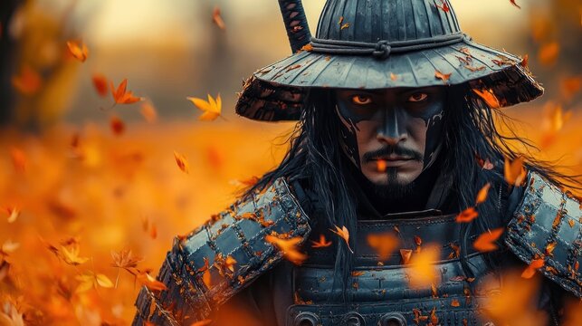 Cyberpunk Samurai Warrior in Futuristic Battle with Sword and Flames - Powered by Adobe