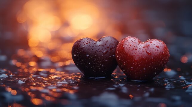 Two vibrant red apples rest closely on a table, symbolizing love and sweetness, perfect for celebrating the romance of Valentine's Day. - Powered by Adobe