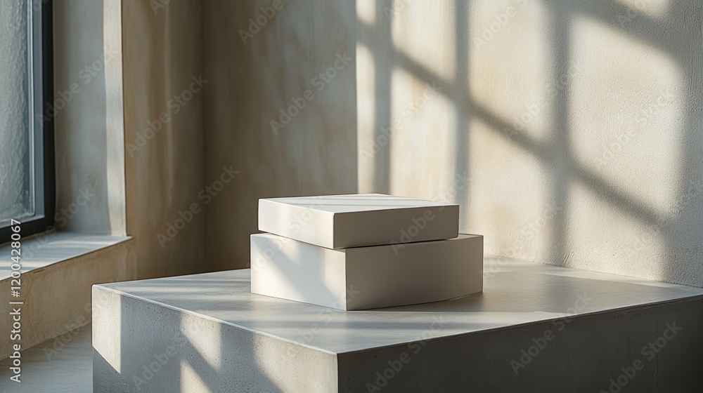 Poster minimalist open white box mockup on grey surface for design presentation and branding