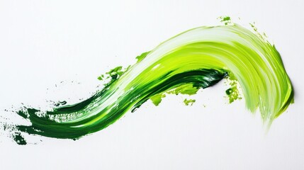 Abstract Green Wave Paint Stroke on White Background
