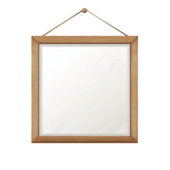 simple wooden-framed mirror hanging from a cord against a plain background the mirror is empty. reflecting the surrounding space. and serves a decorative and functional purpose in interior design