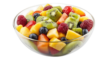 a vibrant bowl of assorted fresh fruit. including kiwi. strawberries. blueberries. raspberries. and melon. showcasing a colorful and healthy mix this dish serves as a refreshing snack or dessert optio