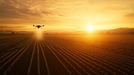 Ultra detailed, photorealistic dawn on a farm with rows of young onions