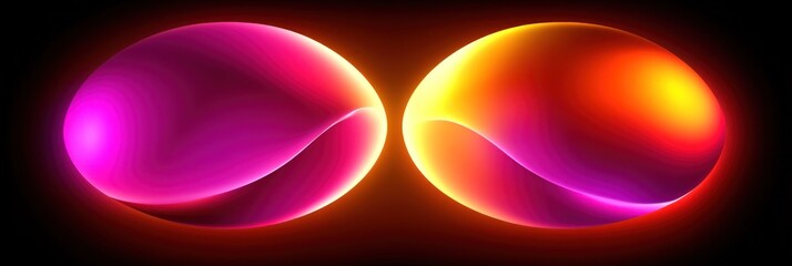 Abstract glowing orbs, pink and orange, dark background.