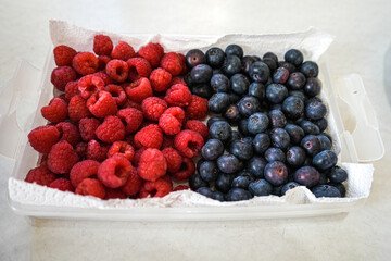 Vitaminreiche Früchte: Himbeeren und Blaubeeren