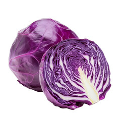 Fototapeta premium Freshly sliced purple cabbage on a clean transparent background showcasing vibrant color and texture, slice purple cabbage isolated on transparent background
