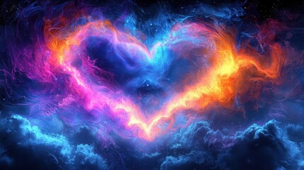 Fototapeta premium A whimsical heart-shaped cloud floats serenely in a bright blue sky, evoking feelings of love and romance on this special day of hearts.