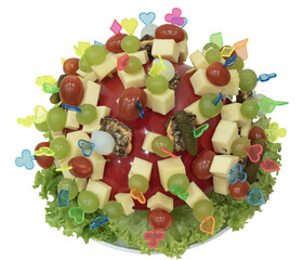 Käseigel, Käsepilz, Partypilz mit Käse, eingelegten Gurken, Tomaten, Weintrauben wie er in den...