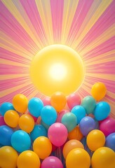 Colorful Balloons Rising Towards A Bright Sun