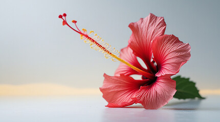 Close up of a delicate pink hibiscus flower with vibrant details.  Perfect for beauty, spa, or tropical themes.