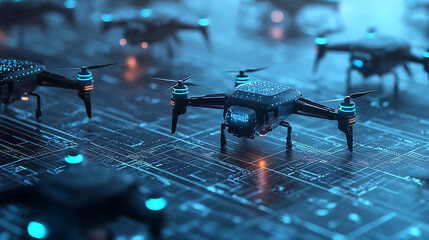 Futuristic Drone Swarm Technology Autonomous Flight, Data Collection, AI