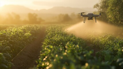 Fototapeta premium Ultra detailed, photorealistic early summer morning in a farm with rows of fresh thyme