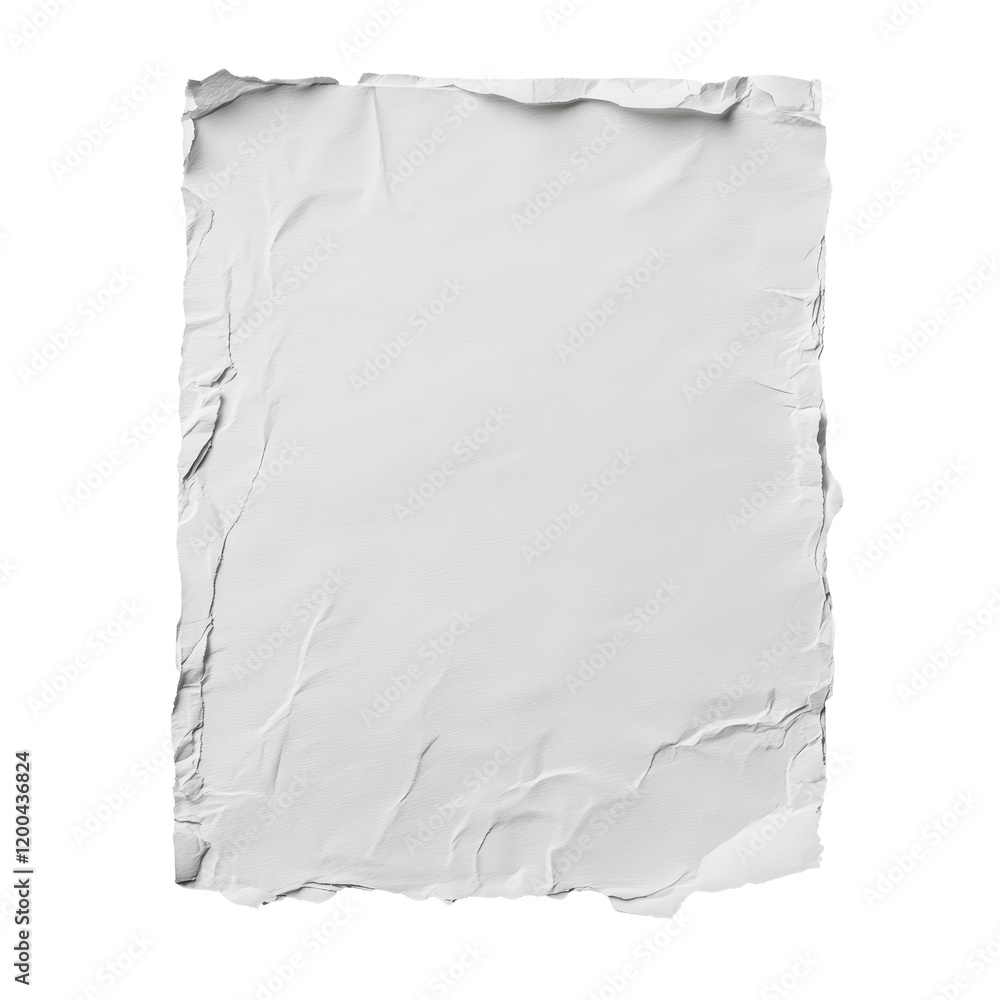 Poster crumpled blank transparent sheet of paper lies flat on a plain transparent background with soft shad