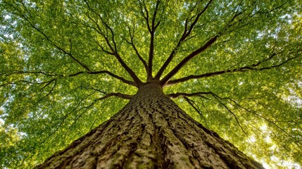 Majestic tree canopy, sunlight, park, nature background; website, poster