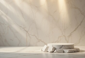 Minimalist Product Stage with Cream Marble Background - Ideal for Highlighting Your Product with a Luxurious Touch