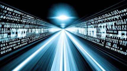 Obraz premium Futuristic digital highway with binary code.