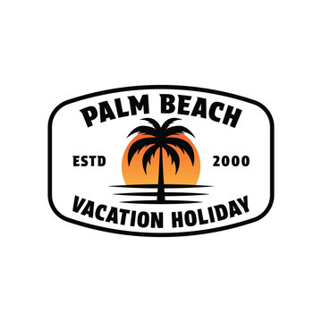 palm beach vaction holiday logo design concept vintage emblem badge style