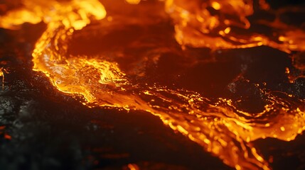 Obraz premium Molten Lava Flowing Across Dark Volcanic Rock