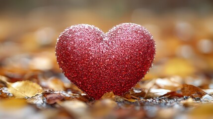 Fototapeta premium A vibrant red heart rests gently on the ground, symbolizing love and affection, perfectly capturing the essence of Valentine's Day joy.