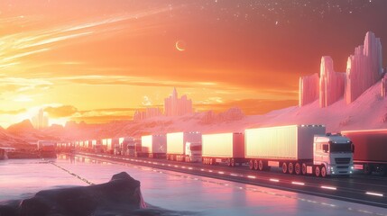 Fototapeta premium A stylized rendering of freight operations on Mars, futuristic and imaginative interplanetary shipping concept 