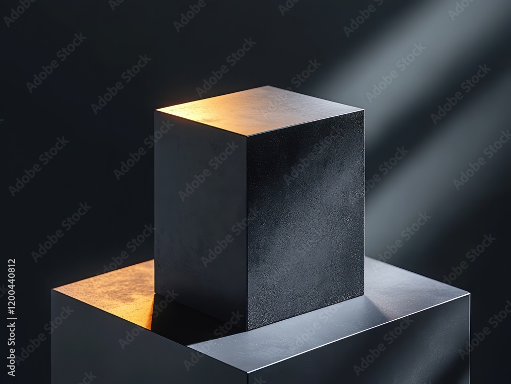 Poster black cube minimalist display background for luxury presentation showcase with dark stage platform