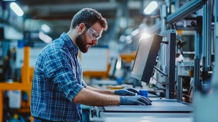 An ergonomic specialist designing adjustable workstations for industrial workers in a factory, with ergonomic tools and assembly line settings visible, Adjustable workstation design for industry scene