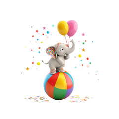 Adorable Sprinkle Elephant Balancing on a Beach Ball with Balloons