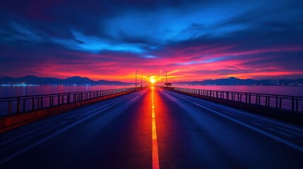 Obraz premium Vibrant Sunset Over a Coastal Highway