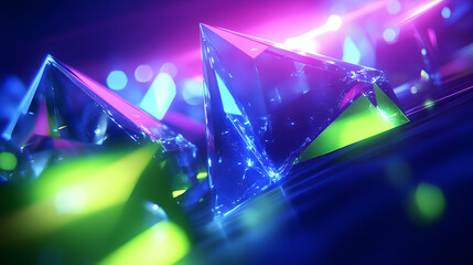 Neon Crystal Pyramids 3D Abstract Background
