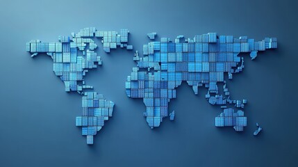 Obraz premium Abstract illustration of a world map made from shipping containers, symbolizing interconnected global logistics