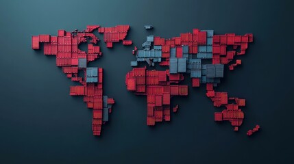 Abstract illustration of a world map made from shipping containers, symbolizing interconnected global logistics
