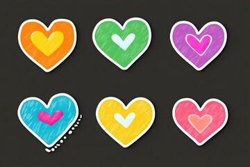 This vibrant sticker set features hearts in various colors, each outlined in clean white. Ideal for spreading love during Valentine's Day and beyond