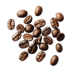 Naklejka premium collection of coffee beans scattered on a white background. showcasing their rich brown color and unique textures this visual emphasizes the natural beauty of coffee. often associated with brewing and