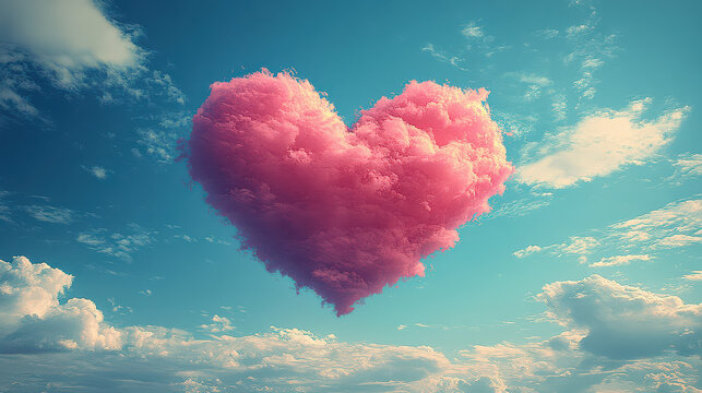 pink Heart shape cloud on blue sky for Valentine's day idea and earth day.